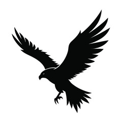Black silhouette of a hawk in flight with wings spread bird