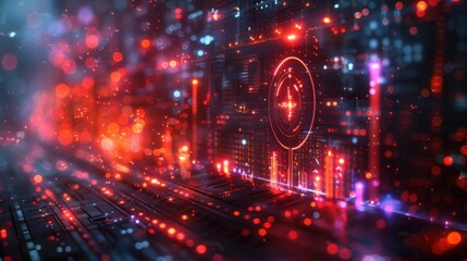 Obraz premium Abstract futuristic cityscape with glowing lights and shapes