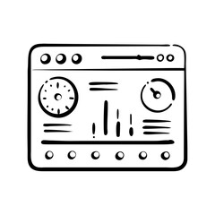 Vector art of handdrawn control panel interface with gauges, dials, and buttons icon