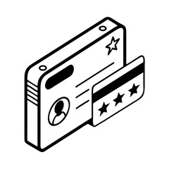 Vector art of isometric view of credit card with star rating, representing financial review and payment