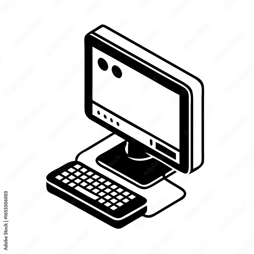 Aufkleber vector art of isometric desktop computer with monitor and keyboard icon