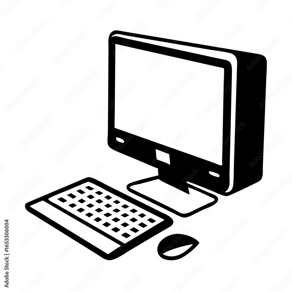 Aufkleber vector art of desktop computer with monitor, keyboard, and mouse, representing technology and digita