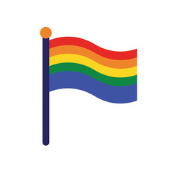 LGBTQ pride flag waving on a pole with a vibrant rainbow design