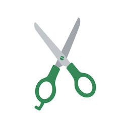 A pair of green handled scissors with silver blades on a white background