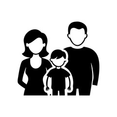 Vector art of simple black and white icon of a family father, mother, and child icon
