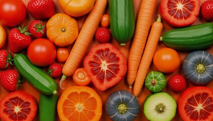 geometrically arranged vegetables and fruits
