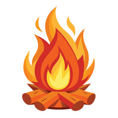 Burning campfire with logs and flames vector