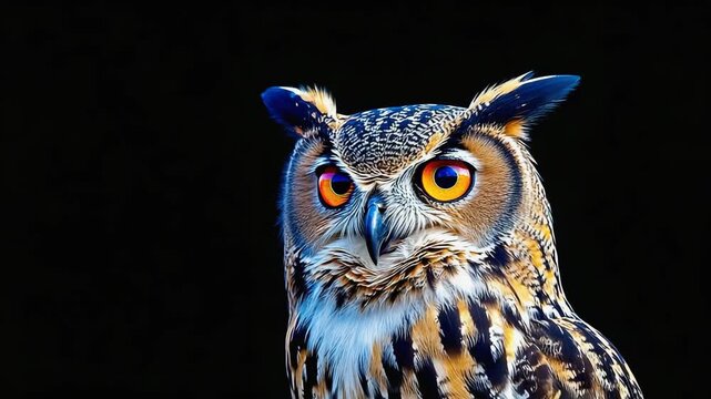 Stunning close up of a majestic owl in a dark setting