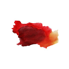 A vibrant watercolor artwork showcases the shape of a country using a blend of red and orange hues. The colors flow seamlessly, creating an abstract representation full of depth and emotion.