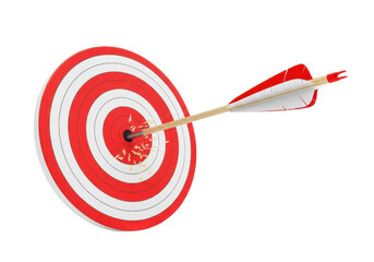 Arrow hitting the bullseye on a target isolated on transparent background