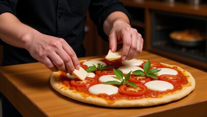Making homemade pizza with fresh ingredients