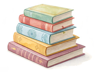 Fototapeta premium watercolor illustration of a stack of books isolated on white background PNG, AI GENERATED 