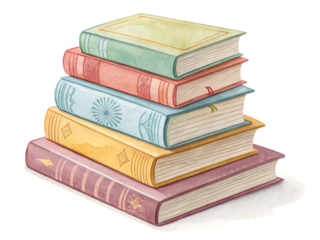  watercolor illustration of a stack of books  isolated on white background PNG, AI GENERATED 
