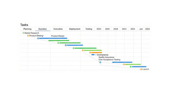 Gantt chart illustrating project management timeline isolated on transparent background