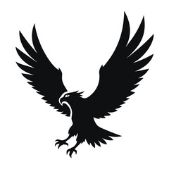 Majestic black eagle with spread wings and sharp talons bird flying