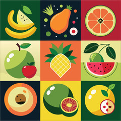 
Fruits set on white. fruits including apple lemon raspberry grape orange plum coconut pineapple white currant 

strawberry banana pomegranat blackberry melon fig lime pear cherry 
