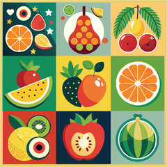 
Fruits set on white. fruits including apple lemon raspberry grape orange plum coconut pineapple white currant 

strawberry banana pomegranat blackberry melon fig lime pear cherry 
