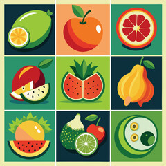 
Fruits set on white. fruits including apple lemon raspberry grape orange plum coconut pineapple white currant 

strawberry banana pomegranat blackberry melon fig lime pear cherry 
