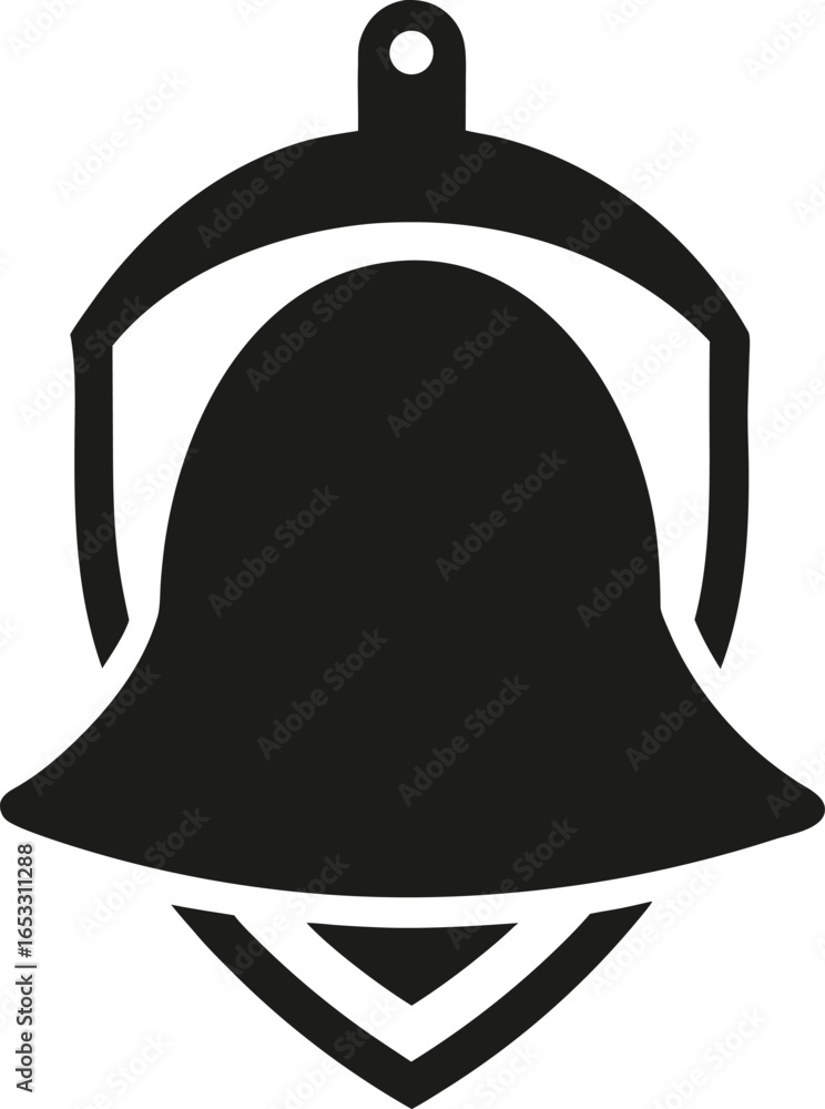 Poster bell notification icon with shield shape isolated on white background