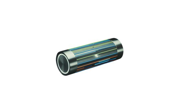 Futuristic Glowing Cylindrical Speaker with Neon Accents, Floating View, Isolated on Transparent Background