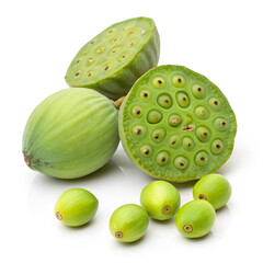 Fresh green lotus seeds with smooth outer shells.