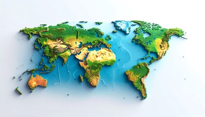 3D World Map, topographic relief