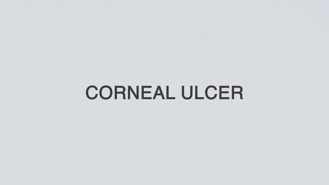 Corneal ulcer word diagnosed with a stethoscope held in hand on a white background, illustrating eye infection, medical diagnosis, healthcare concept, and patient awareness