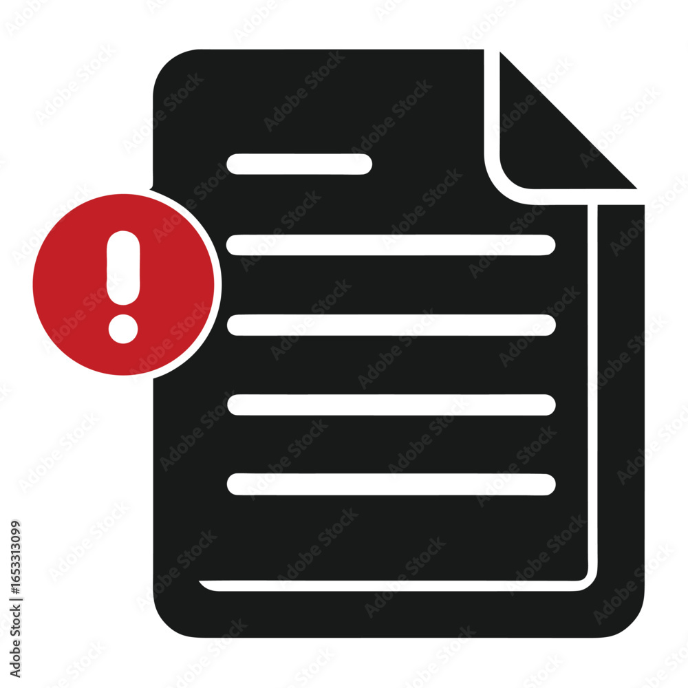 Poster document icon with red exclamation mark isolated on white background