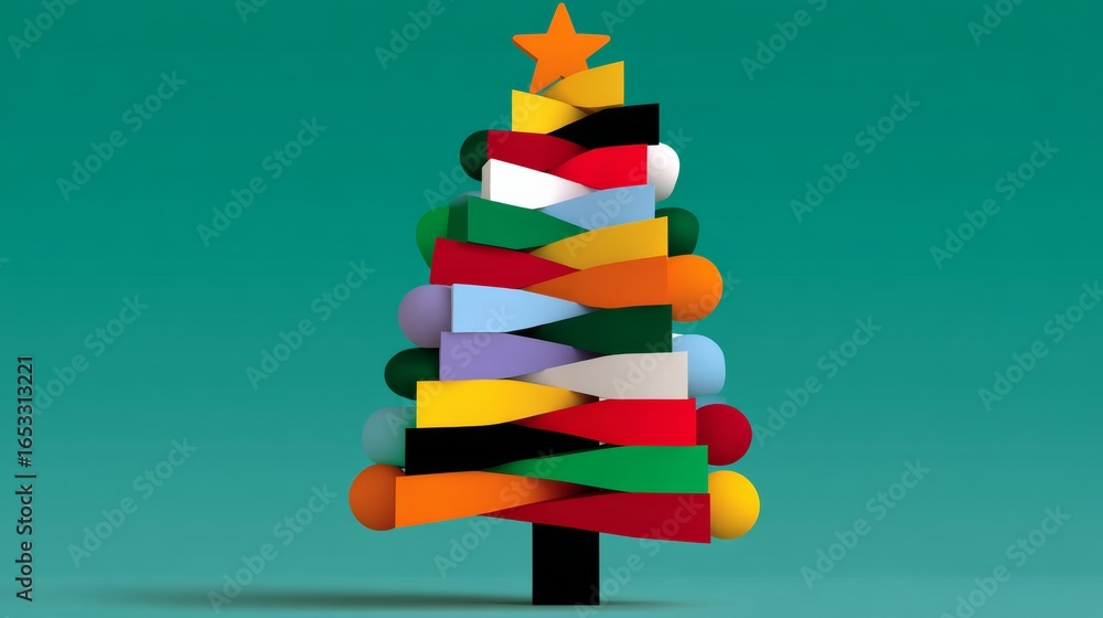 Poster a colorful christmas tree made of balls. the balls are of different colors and sizes. the tree is ta