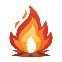 Stylized campfire with orange and red flames and brown logs burning heat