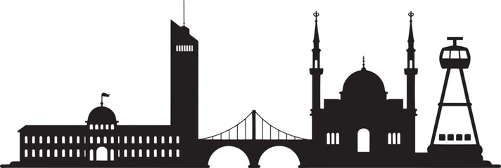 Bosnian Skyline Silhouette Vector Illustration Depicting Sarajevo Cityscape Landmarks