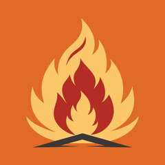 Stylized campfire with orange and yellow flames on a warm background heat warmth