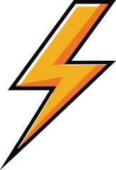 Bright orange and yellow lightning bolt symbol with black outline isolated on white background
