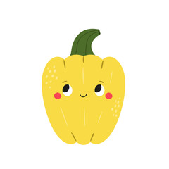 Vector Illustration of Funny Yellow Pepper Character with Happy Face in Cute Flat Style, Playful Cartoon Vegetable.