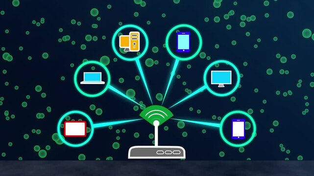 wifi wireless network leptop mobaile computar  distop  Digital Network Icons on black  background  - Powered by Adobe