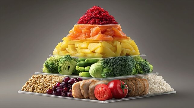 Food pyramid infographics illustrating balanced diet categories with editable vector sections, ideal for schools, diet plans, or apps