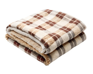 Soft plaid pet blanket folded neatly, isolated on transparent background