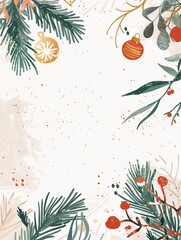 Christmas invitation design, clean elegant layout with soft neutral colors,  festive elements like pine branches, snowflakes or ornaments