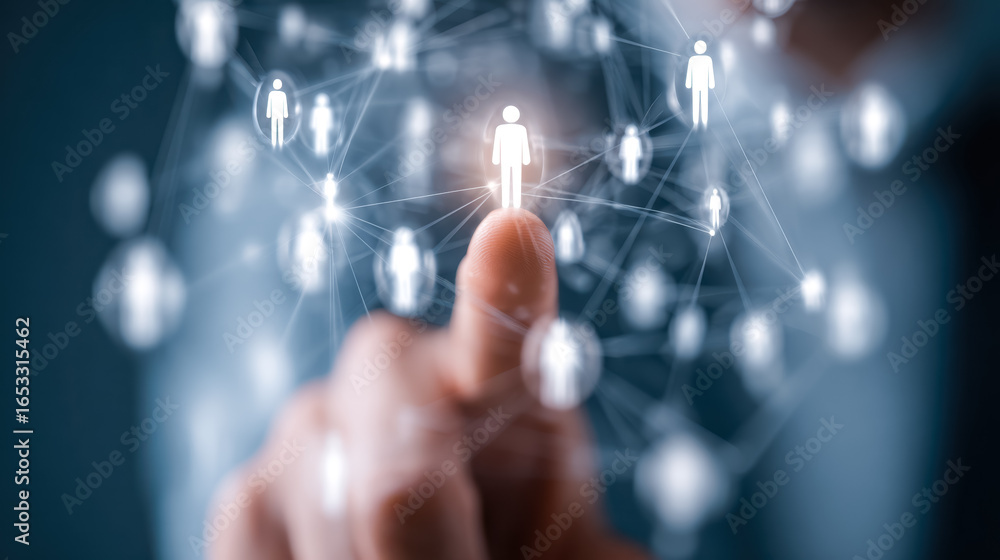 Poster digital network of interconnected human icons symbolizing connection and community