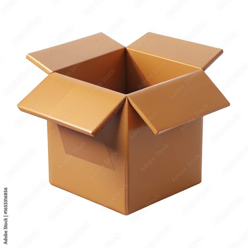 Poster 3d cardboard box open isolated on transparent background