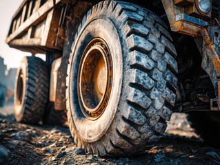 Heavy-duty off-road vehicle tire on rugged terrain