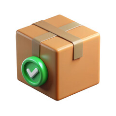 Obraz premium 3d cardboard shipping box with checkmark icon isolated on transparent background