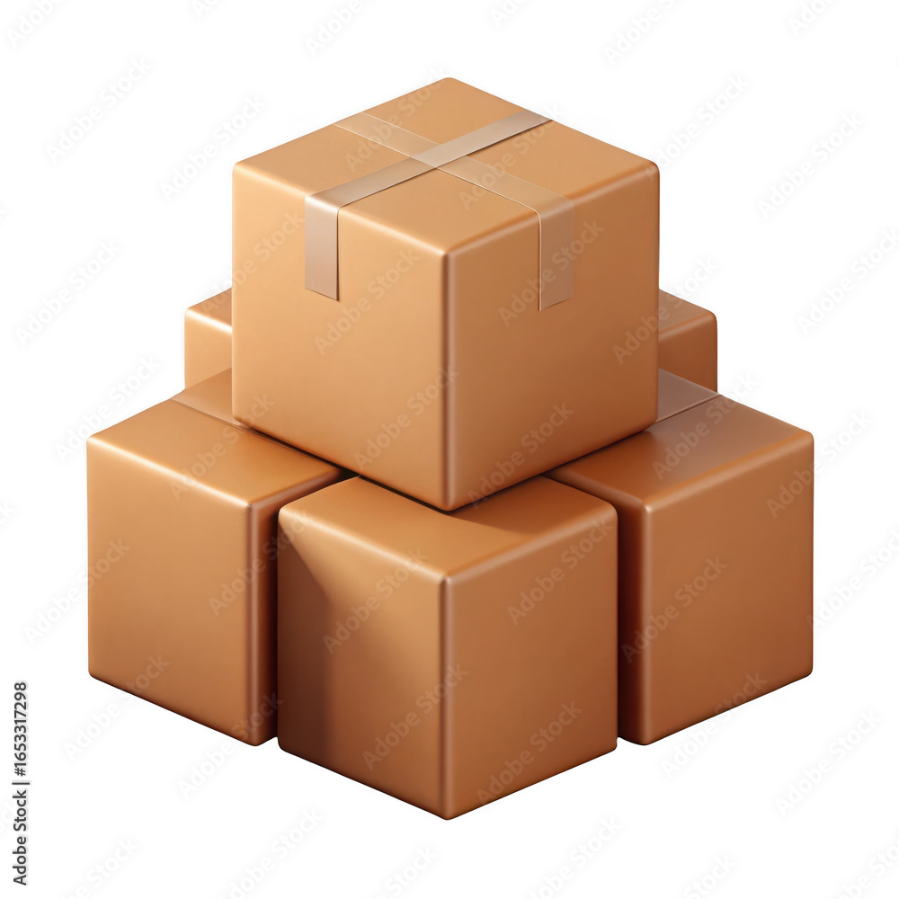 Poster 3d stack of cardboard boxes isolated on transparent background