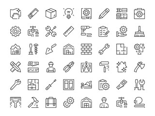 Home repair icon set. Vector line icons collection. Outline symbols. Modern design