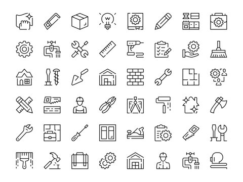 Home repair icon set. Vector line icons collection. Outline symbols. Modern design