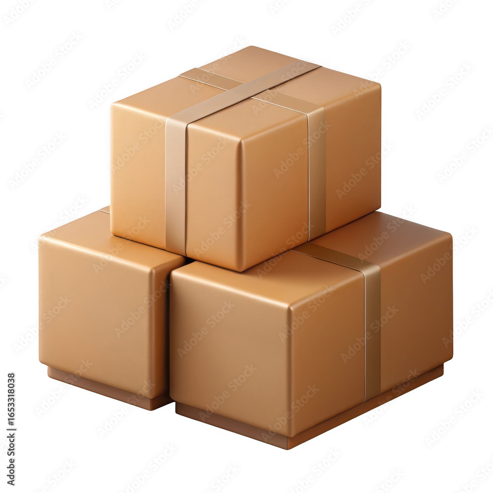 Poster 3d stack of cardboard boxes isolated on transparent background