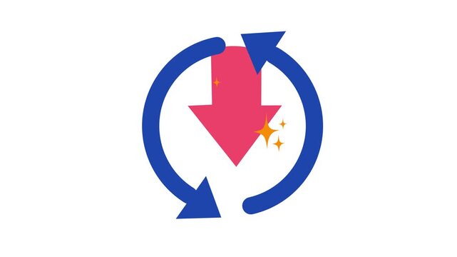 Downward trend loop icon in cartoon animation. Negative growth in a cycle symbol. Business loss process and a decrease in development signs. Alpha channel. Seamless looping.