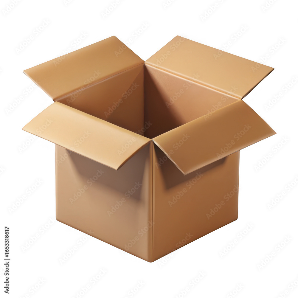 Poster 3d cardboard box open isolated on transparent background
