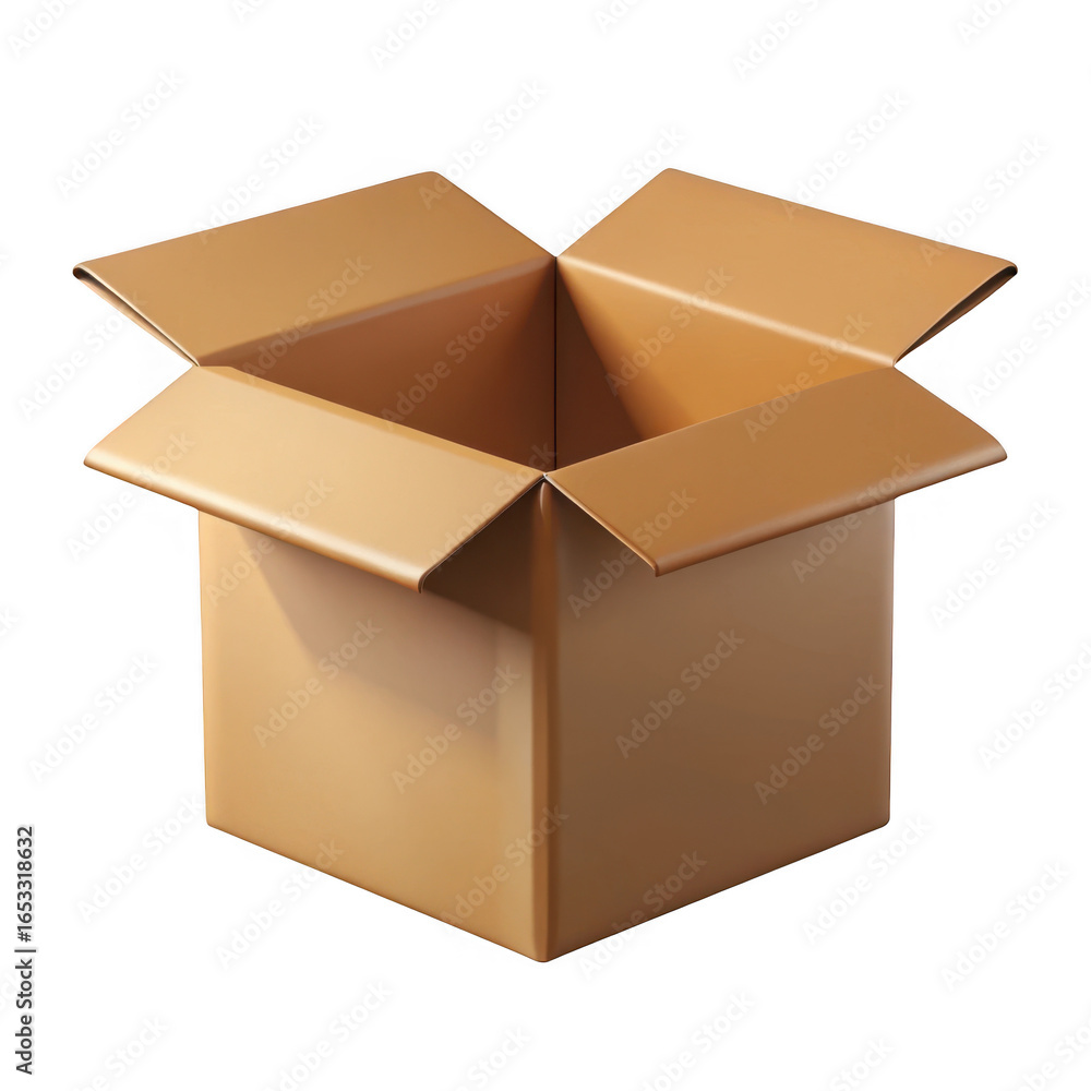 Poster 3d cardboard box open isolated on transparent background