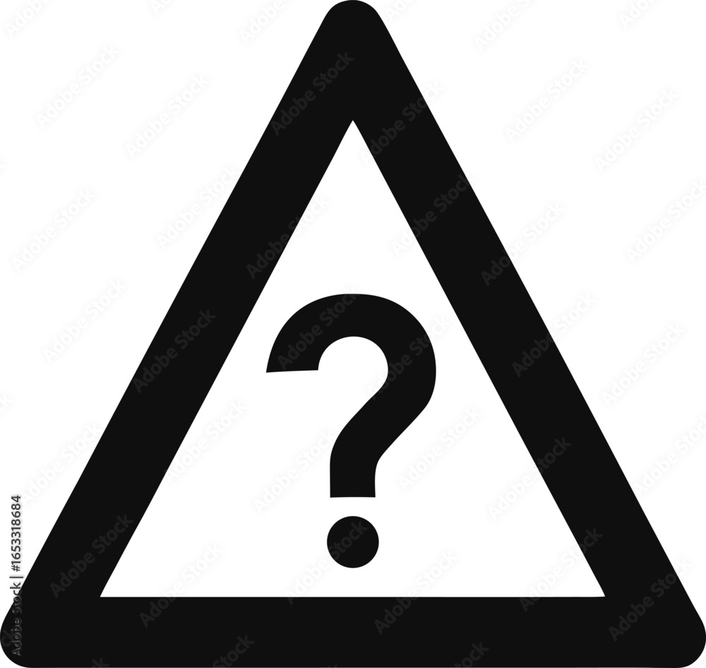 Poster warning sign with a question mark isolated on white background